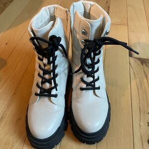 Marc Fisher White and Black Combat Boots, Includes Zipper